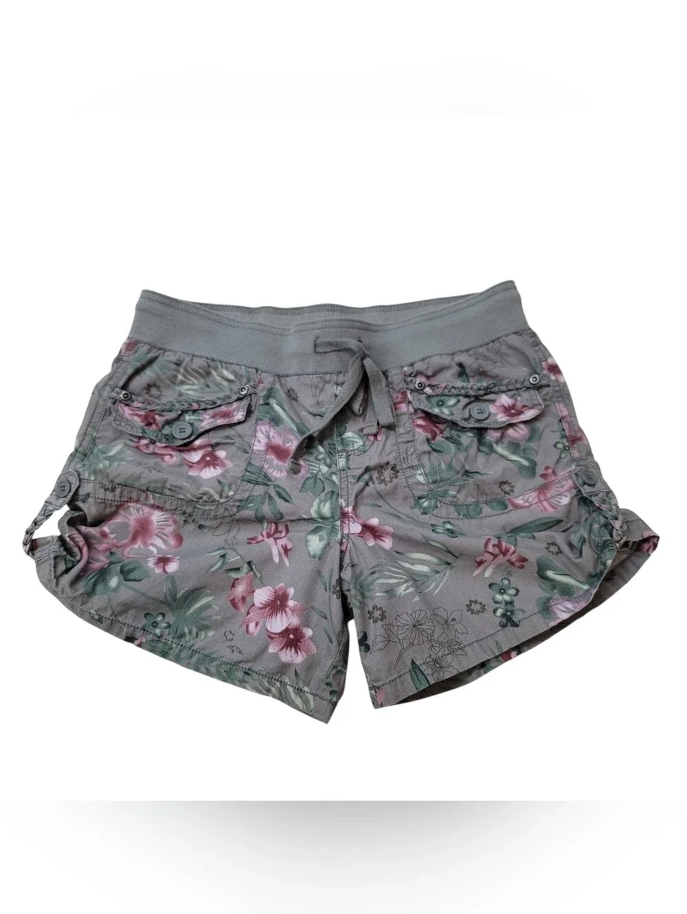 Vintage Y2K Mossimo Floral Chino Cotton Roll Tab Utility Cargo Shorts Size 9/30
